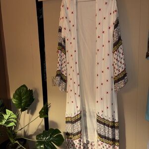 Anthropologie Lovestitch White Kimono with beads and embroidered accents